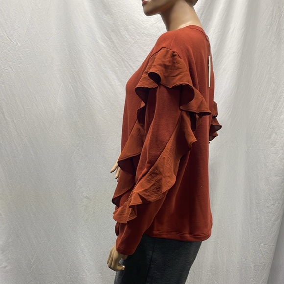 a new day Women's Rust Ruffled Sleeves Sweatshirt NWT - Picture 5 of 7